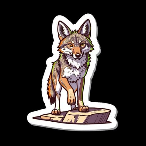 Brian, drawn as a scruffy desert coyote paused on a rock ledge, one paw lifted, taking in the view